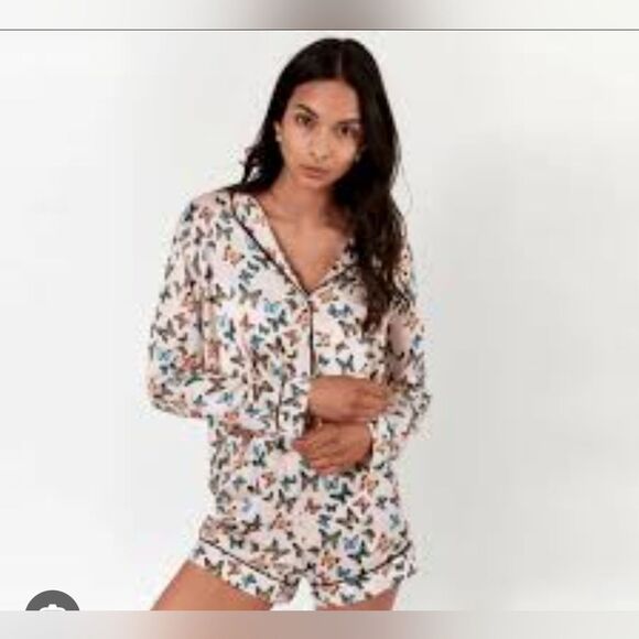 LEZAT Butterfly Pjs Set Size XS 100% Silk Pink Blue - Picture 3 of 14